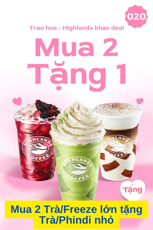 Mã giảm giá Highlands giảm mua 2 tặng 1