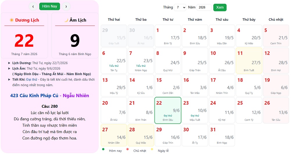 Đại Thử (22-23/7 Dương Lịch)