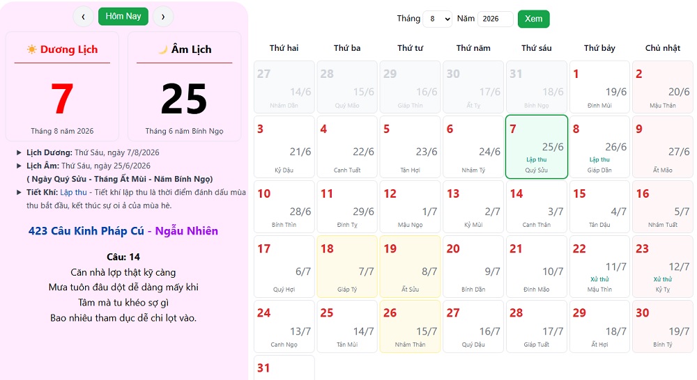 Lập Thu (7-9/8 Dương Lịch)