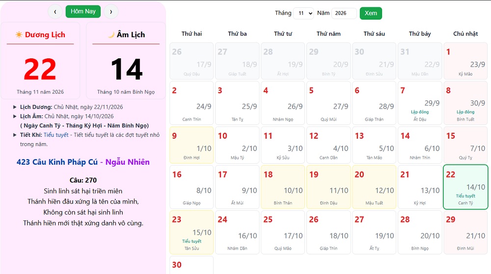 Tiểu Tuyết (22-23/11 Dương Lịch)